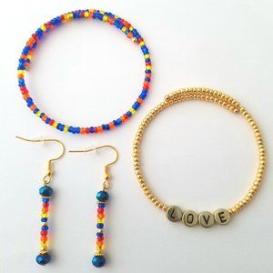 6 1/2" MEMORY SEED BEAD "LOVE" BRACELETS (3 PCS SET).